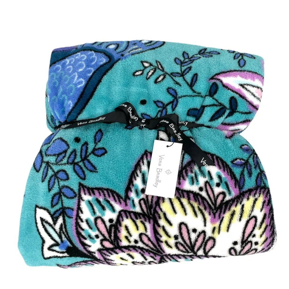 Vera Bradley Peacock Garden Throw Blanket Blue Pink Purple Size 80x50
